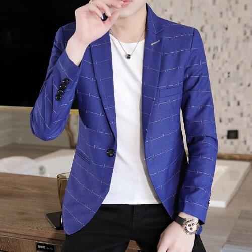 2021 Mens Plaid blazer Trendy Youth Slim Fit Handsome British Leisure blazer