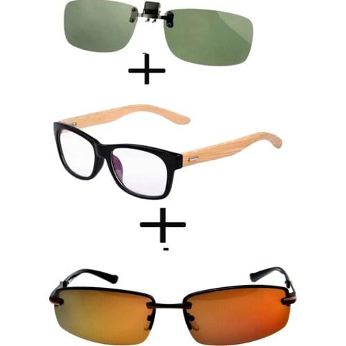 3Pcs!!! Comfortable Wood Squared Frame Reading Glasses Men Women + Alloy Polarized Sunglasses Pilot Driving + Sunglasses Clip