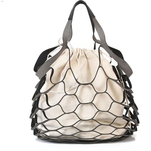 4PCS / LOT Portable Nets Shopping Bag Canvas Reusable Eco Fashion Big Capacity Tote Girls Pure Color Simple Handbag