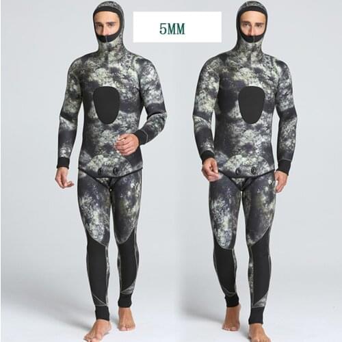 5mm Two-piece Neoprene Camouflage Diving Suit Men swimming Men Long Sleeve Diving Surfing Websuits Add Wool Thick Snorkeling