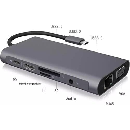 HUB USB Type-C To HDMI 4K VGA Adapter RJ45 Lan Ethernet SD/TF USB 3.0 Jack Audio Video Converter for MacBook Thunderbolt 3 Dock