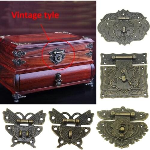 Antique Brass Wooden Case hasp Vintage Style Decorative Jewelry Gift Box Suitcase Hasp Latch Hook Furniture Buckle Clasp Lock