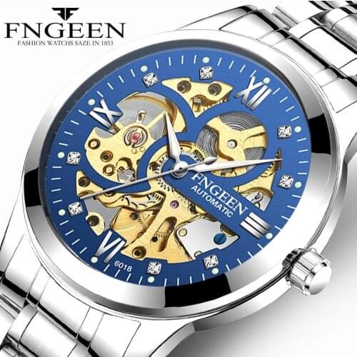Silver Mechanical Automatic Watches For Men Skeleton Waterproof Clock Top Brand Steel Luxury Luminous Hands Wristwatches Relogio
