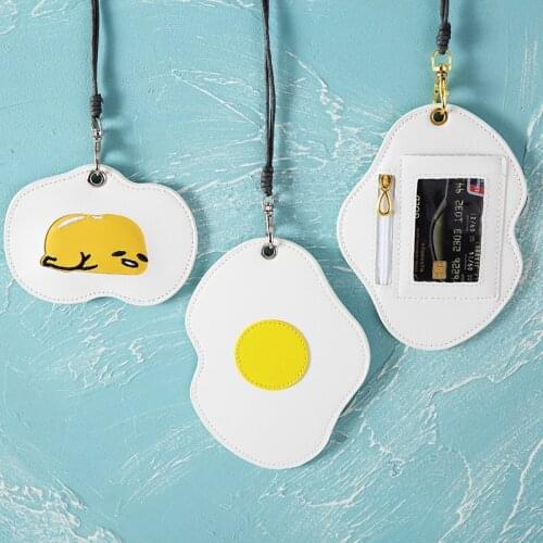 Creative Egg Card Case Women Lanyard Coin Purse Fashion Cartoon Business Card Holder Zipper Student Bus Credit ID Card Wallet