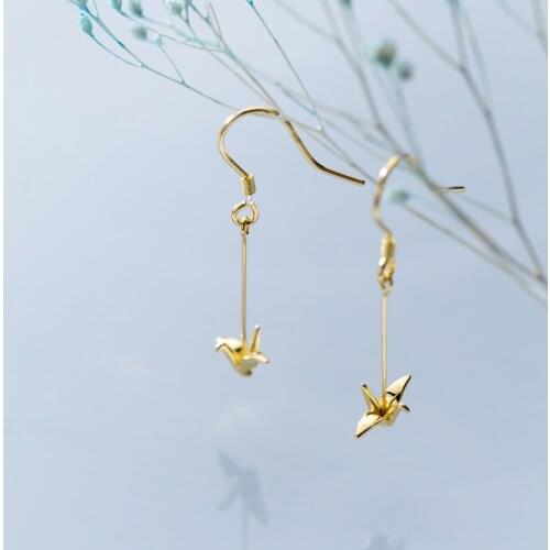 Colusiwei Hot Sale Authentic 925 Sterling Silver Cute Papercranes Drop Earrings for Women Fashion Animal Sterling Silver Jewelry