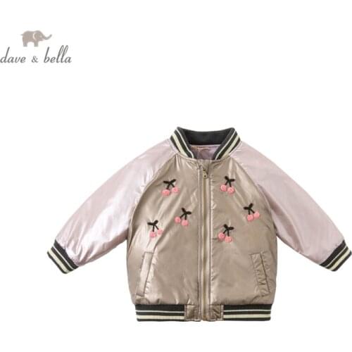 DBJ15095 dave bella winter baby girls fashion cartoon fruit pockets padded coat children tops infant toddler outerwear