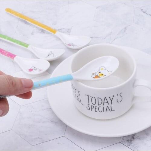 Baby Spoon Long Handle Feeding Newborn Infant Cartoon Food Grade Dishes Cutlery Spoons Safe Non Toxic Accessories