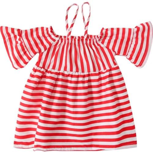 Kids Dresses for Girls 2018 Summer Princess Dress Cute Stripe Shoulderless Dresses for Girls Fashion Flare Sleeves Clothes Dress
