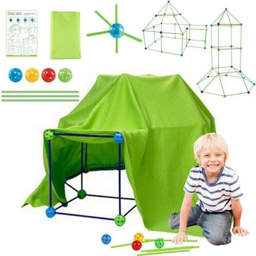 Children Fortress Construction Kit 155 Pieces Toys Bead Tent With 55 Balls And 100 Sticks Indoor Children DIY Tent Playhouse