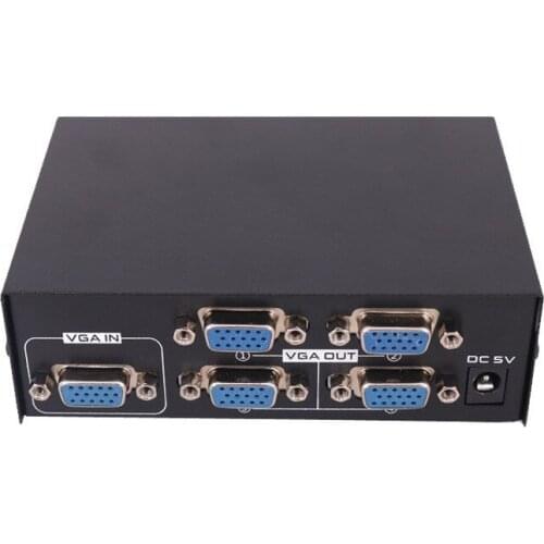 VGA Video Distributor 1:4 HD Video Computer TV Display 1 In 2 Out VGA 1 Drag 4 1080P Bandwidth of 200MHz Metal Shell