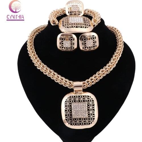 Statement necklace Gold color silver plated boho Women hot sale Trendy necklace jewelry sets with earrings for party wedding