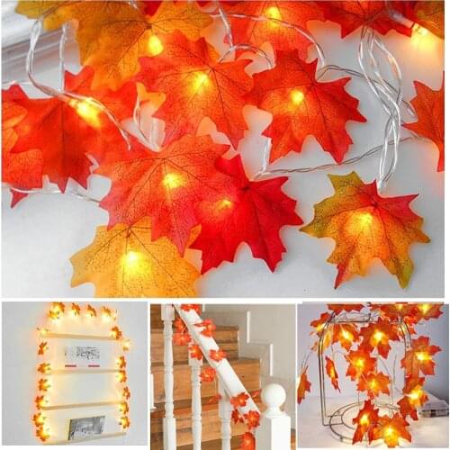 2M 3M 10/20 Lights Maple Leaves Garland Led Fairy Lights for Christmas Decoration Autumn String Light Halloween Decor