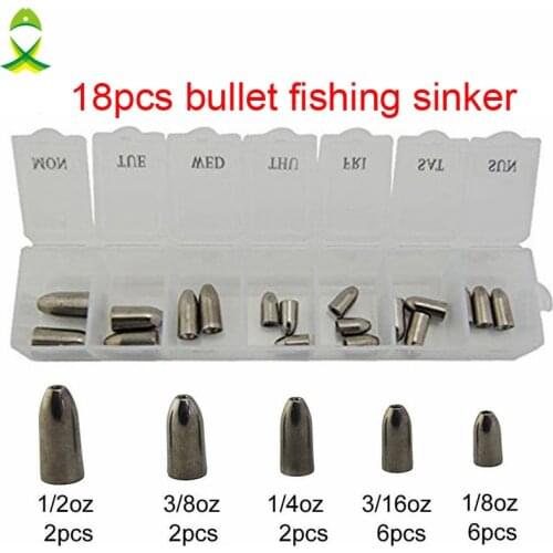JSM 18pcs Tungsten Bullet Fishing Sinker For Texas Rig Plastic Worm Weights Casting Barrel Sinkers Set With Box Fishing Tackle