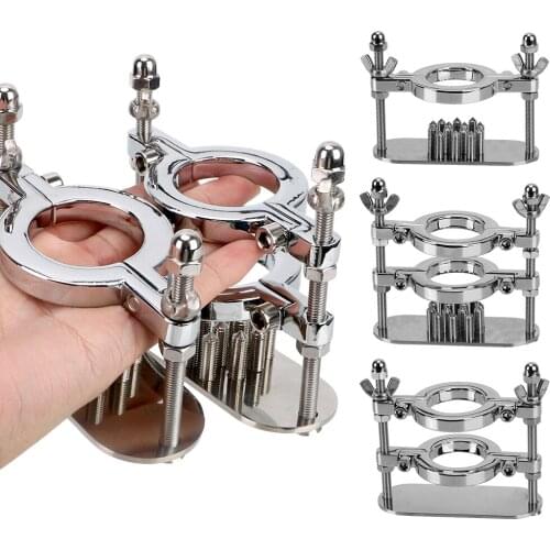 OLO Scrotum Stimulation Lock Cock Ring Stretcher Testicle Clamp Male Chastity Metal Spike Penis Ring Clamp Training Device
