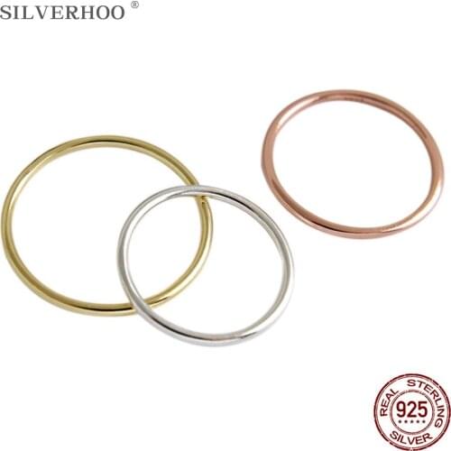 SILVERHOO Korean Style Ring For Women S925 Sterling Silver Student Love Fine Rings Smooth Surface Line Simple Fine Jewelry