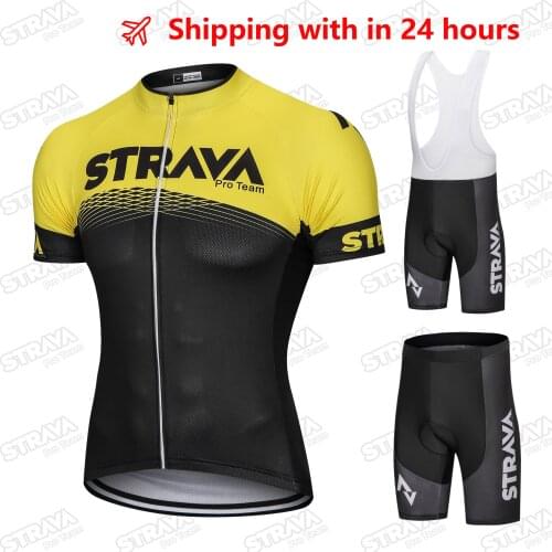 STRAVA pro team Cycling Jersey Men Set Bib Shorts Set 2021 Summer Mountain Bike Bicycle Suit Bicycle Racing Uniform Clothes