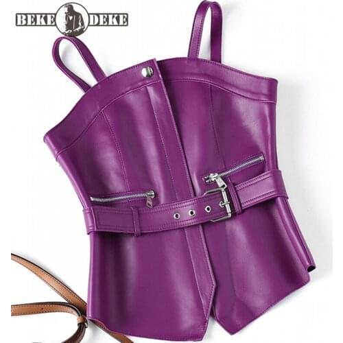 Personality Genuine Leather Vests Motorcycle Straps Vest Women Sashes Slim Sleeveless Sheepskin Jacket Streetwear Waistcoat New