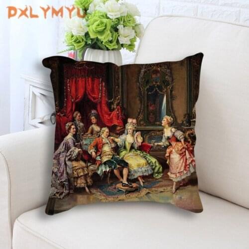 Retro European Aristocratic Life Decorative Cushion Cover Famous Oil Painting Art Decorative Linen Pillow Case for Home Decor