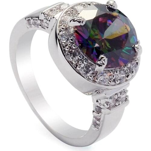 Fleure Esme Cute Engagement Wedding Rings for women Rainbow Purple Cubic Zirconia Rhodium Plated R443 R3324 R3324G Size 6 7 8 9