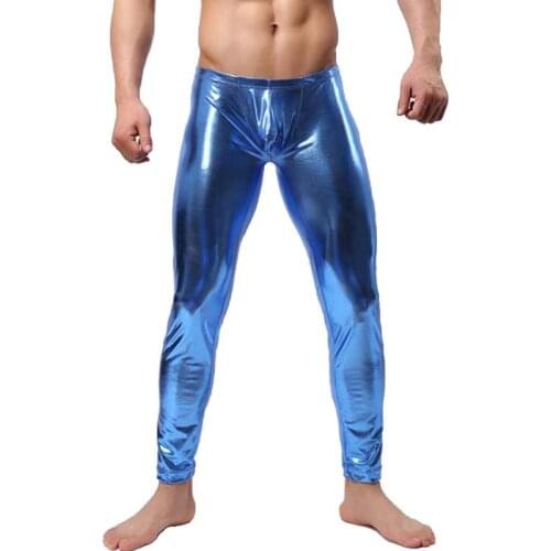 Mens Bronzing Trousers Tight-Fitting Sexy Casual Trousers Nightclub Stage Show Tight Pant Pajama Bottoms