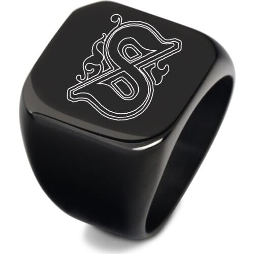 Personalized Initials Ring For Men Black Bike Stainless Steel Mens Ring Engrave Letters Symbols Customized Jewellery Dropship