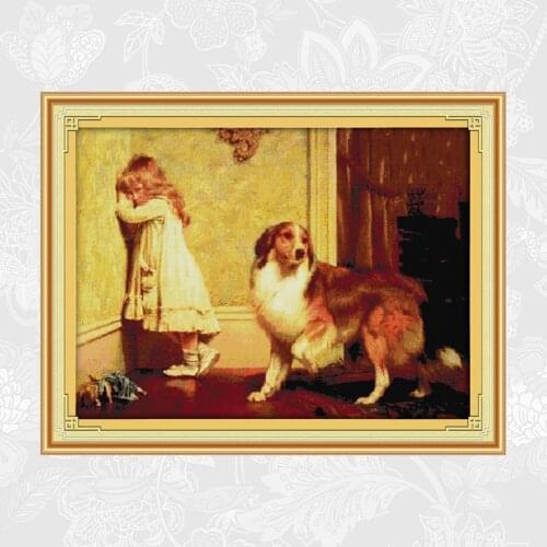 Sheepdog( Childhood Partners ) Embroidery Sets Aida Canvas Cross-stitch Paintings Handwork Beginner Needlework Home Decor