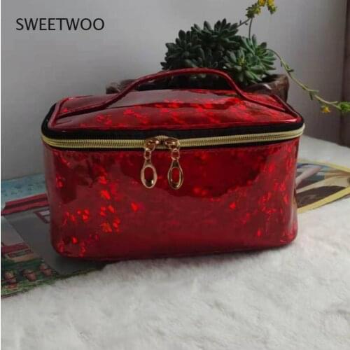 New fashion pu portable cosmetic case makeup bag casual square lattice women storage wash bag