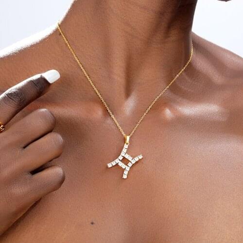 Zodiac Sign 12 Constellation Pendant Necklace For Women Choker Zircon Necklace Fashion Jewelry Birthday Present Bff