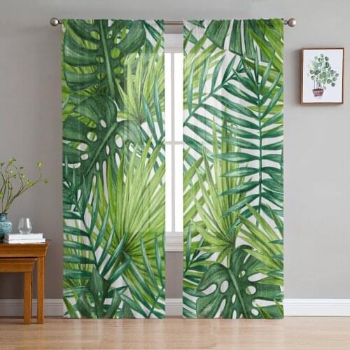 Palm Leaves Jungle Leaves Plant Green Sheer Curtains for Living Room Kitchen Tulle for Windows Voile Yarn Curtains for Bedroom