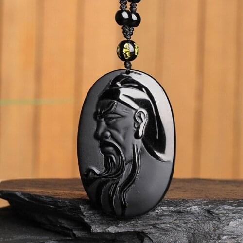 Natural Black Obsidian Guangong Pendant Fashion New Jewelry Men and Womens Necklaces for Good Luck and Peace