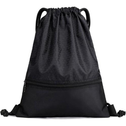 Portable Black Drawstring Bag Shoulders Backpacks for Outdoor Travel School