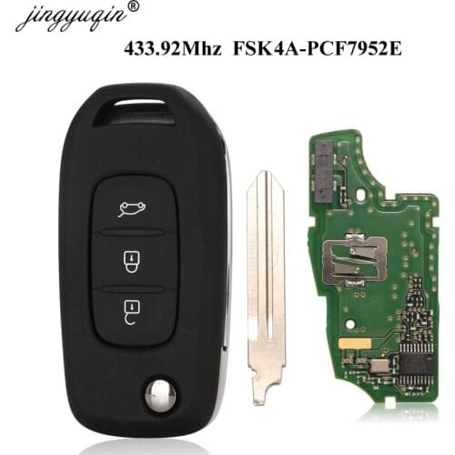 Jingyuqin Original 3 Buttons Flip Remote Car Key PCF7952E 4A Chip for Renault Kadjar Captur Control FOB 433Mhz 433.93MHz