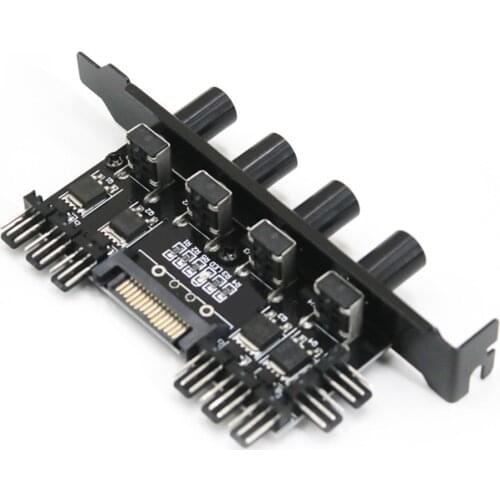 DC 12V Fan Hub Regulator 8 Way 4 Knob SATA/3Pin Speed Controller for Computer PC Case