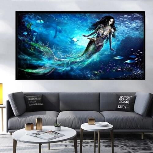 Mermaid 5d Diy Diamond Painting Full Square Round Mosaic Diamond Embroidery Rhinestone Art Deep Sea Elf Decoration X9