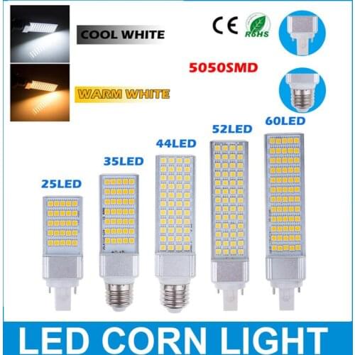 5PCS/Lot 5W 7W 9W 11W 13W LED Horizontal Plug Lamp E27 G24 Base LED Corn Lights 5050 SMD With 180 Degree For Crystal Lighting