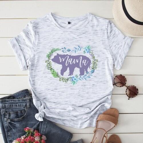 Creative Polar Bear Short Sleeve Tops Plus Size Cotton Mama Letter Print T Shirt Cartoon Loose Ladies Tshirt Funny Basic Tee 5XL