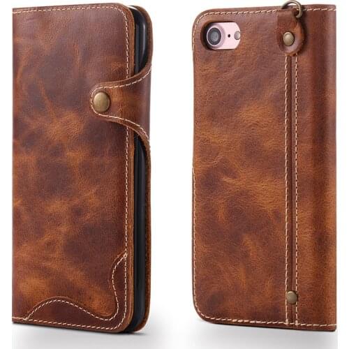 For iPhone 7 Pouch Bags Wallet Phone Case for iPhone7 plus Vintage Genuine Leather + Card Holder + Screen Film + Magnet Button