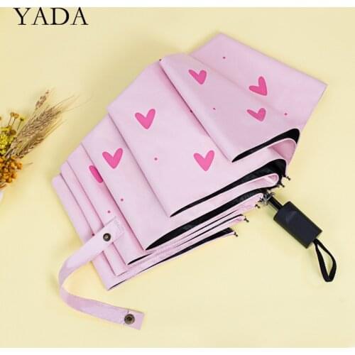 YADA new Lovely pink color Heart Pattern Umbrellas Rain uv Three Folding Umbrella For Women Windproof Umbrellas Female YS200164