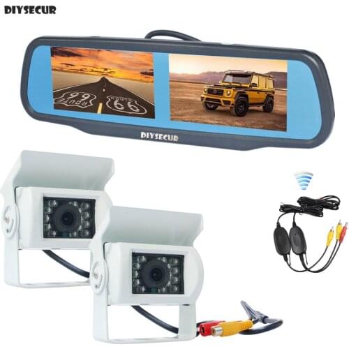 DIYSECUR Wireless 4.3" Rearview Car Mirror Monitor + Night Visioin CCD Waterproof Rear View Reverse Backup Car Truck Bus Camera