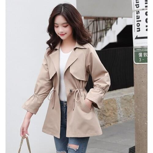 Womens Windbreaker 2020 new Spring Autumn Fashion Casual Wild Jacket Solid Color Womens Cotton Loose Coat Tops