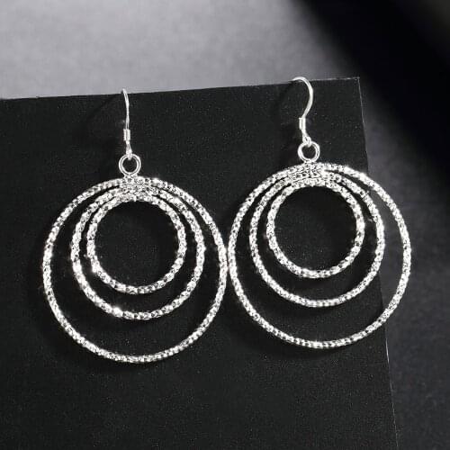 Hot Gifts for girlfriends 100% 925 Sterling Silver Fashion Three circle drop Earrings Women high quality wedding Party Jewelry