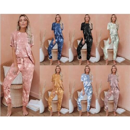 Tie Dye Tracksuit Women Two Piece Set Summer Clothes Short Sleeve Tee Top and Pants Suits Casual Womens Sets Streetwear Outfits