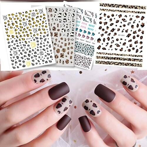 1 Sheet 3D Nail Stickers Leopard Printed Transfer Sticker Nail Foils Decals Gel Polish Sticker Manicures Nail Art Decoration