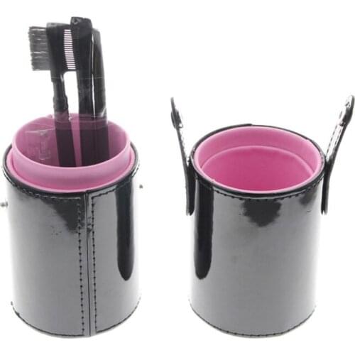 4Pcs/Set Leather Cup Holder Case Makeup Brush Kit Tool Include Eyebrow Brush Eyebrow Tweezer Eye Shadow Brush Eyelash Brow Comb