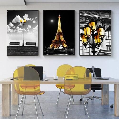 5D Diy Diamond Embroidery Cross Stitch Kit Night Paris Tower Modern Style Nordic City Chair Street Lamp 3Pcs Wall StickerZP-4408