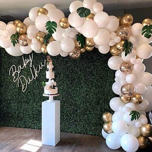 92pcs/lot Latex Balloon Garland Arch Kit White Gold Confetti Balloons Artificial Palm Leaves Birthday Party Wedding Decorations