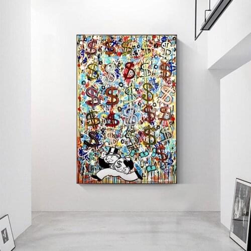 Abstract Dollar Monopoly Man Funny Posters And Prints Graffiti Raining Money Wall Art Canvas Painting For Living Room Decoration
