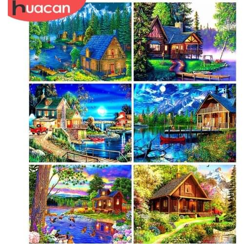 HUACAN 5D Diy Diamond Painting House Cross Stitch Mosaic Embroidery Nutural Scenery Kits Home Art Handmade Gift