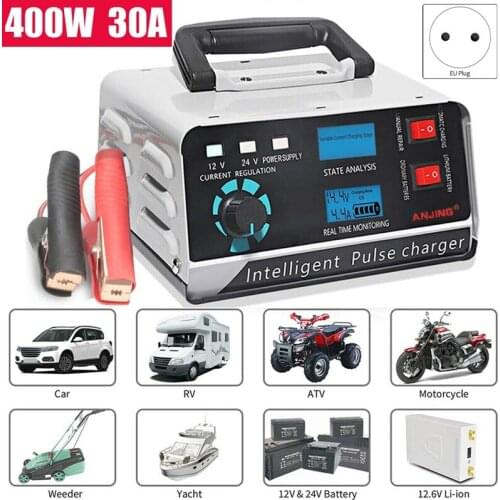 400W 30A 12V/24V Automatic Car Battery Charger Smart Pulse Repair Boat Trickle Eu Plug