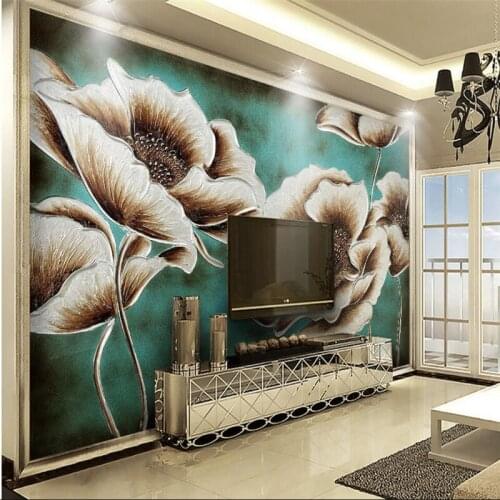 Beibehang European 3D three-dimensional oil painting golden corn poppy wall murals custom large mural green wallpaper
